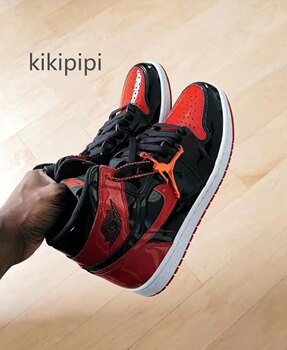 Air Jordan 1 ສູງ OG AJ1 ສີດໍາແລະສີແດງ patent ສິດທິບັດຫນັງສູງເກີບບ້ວງ retro ສູງ 555088-063