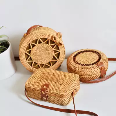 Vietnamese handmade rattan woven straw woven oblique across small square beach wild ins super fire bag