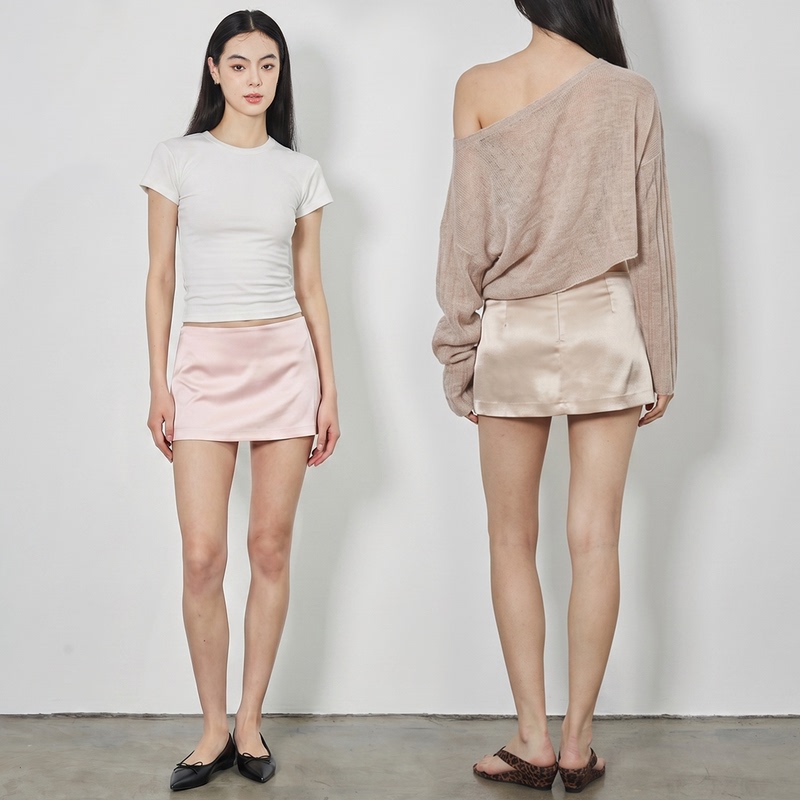 Sheseek High-End Elegant Satin Matte Mini Skirt, Ultra-Short Skirt for Dating, Low-Waist Skirt Pants