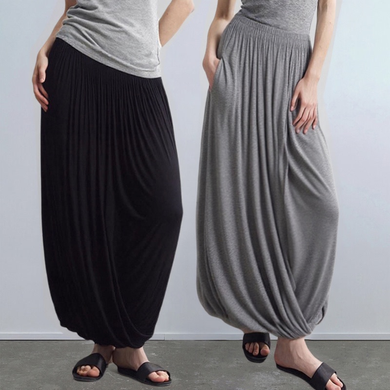 Sheseek Casual Skirt with Knot, Irregular Skirt-Pants Design, Women's Elastic Waist Long Skirt, Bubble Skirt