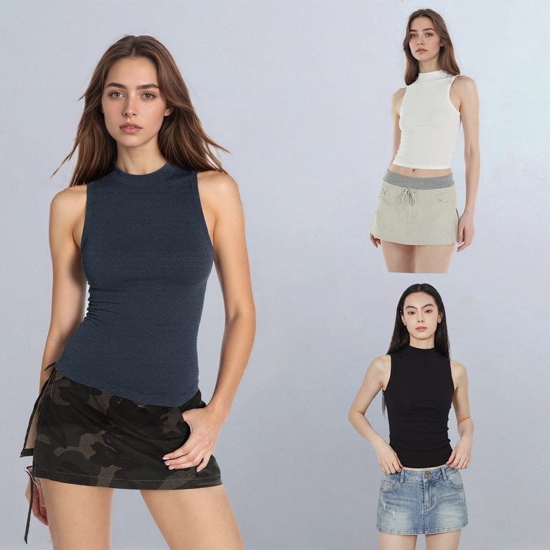 Sheseek American Style Half-High Collar Sleeveless Vest Top, Sexy Slim-Fit Stretchy Summer Vest for Women, Outerwear T-Shirt Sheseek American Style Half-High Collar Sleeveless Vest Top, Sexy Slim-Fit Stretchy Summer Vest for Women, Outerwear T-Shirt