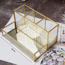 European-style net red nail tool storage box Skin Care Cosmetics brush tube desktop grid storage glass box