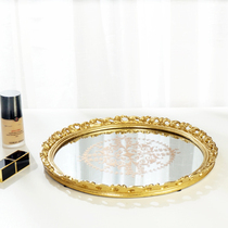 European Retro Mirror tray round cake pan dessert table ornaments light luxury model room decoration desktop storage tray