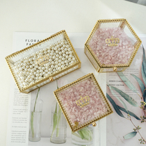  European-style crown glass storage box Square hexagonal glass jewelry box Jewelry box Degaussing stone decorative gift box
