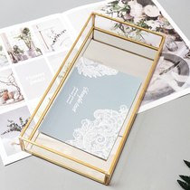 Nordic minimalist brass square glass tray jewelry aromatherapy storage plate European wedding decoration ornaments