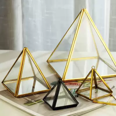 Retro pyramid jewelry box triangle glass storage box mini ring box eternal flower utensils display box