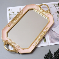 European style court style rectangular mirror tray wedding cake decoration plate tea plate pastry plate jewelry storage plate