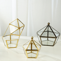 Big Pentagon Geometric Glass Flower Room Bronze Black Gold Vintage Jewelry Box Eternal Flower Gift Box Utensils