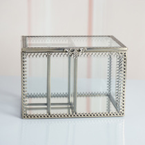  Retro glass cosmetic cotton storage box Cotton swab small box Transparent dresser desktop storage cotton swab box