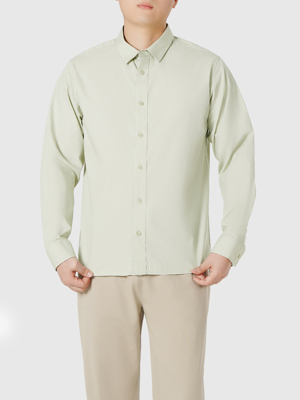 Ludao Shiwuji Wfd10001 Men's Cotton Elastic Skin-Friendly Long Sleeve Shirt 26 Spring/Summer Slightly Elastic Turn-Down Collar Regular Shoulder Shirt