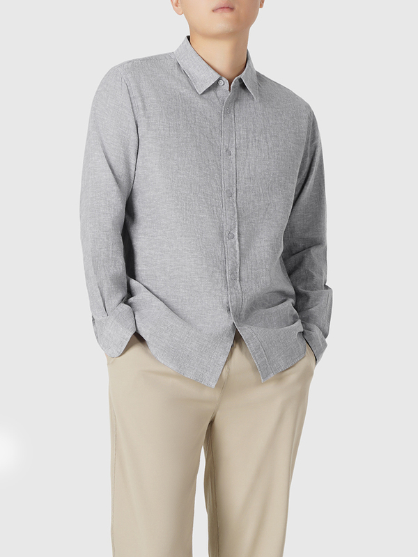 Ludao Shiwuji Wap10008 Men's Cotton and Linen Long-Sleeved Shirt, Cool and Breathable Versatile Shirt for Spring and Summer