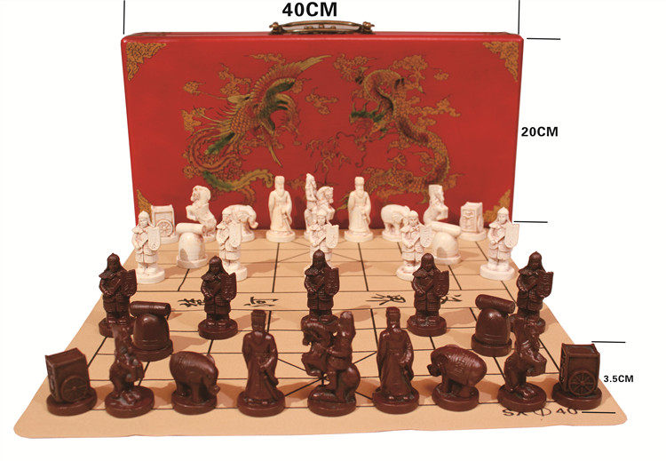Antique Chinese Chess Large Chess Pieces PU Leather Chessboard Xi'an Terracotta Warriors and Horses Chess Pieces Character Modeling Parent-child Gifts
