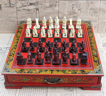 Creative Chess Medium Table Three-dimensional Chess Xian Terracotta Warriors and Horses Chess Wooden Chessboard Cartoon Characters