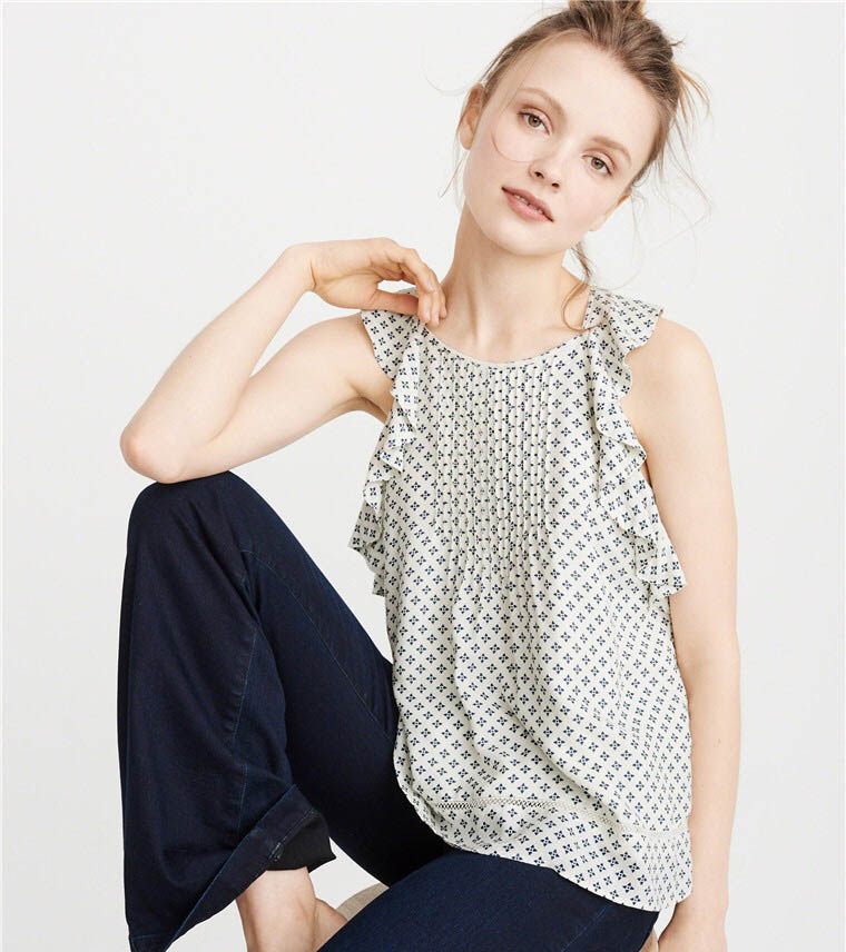 S137D 0710 Sweet stereo lotus leaf edge splicing decoration of square collar sleeveless head shirt