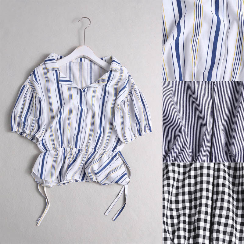 088B 0710 cool and generous small turning collar tightness high waist display slim down shoulder blister short sleeve head shirt