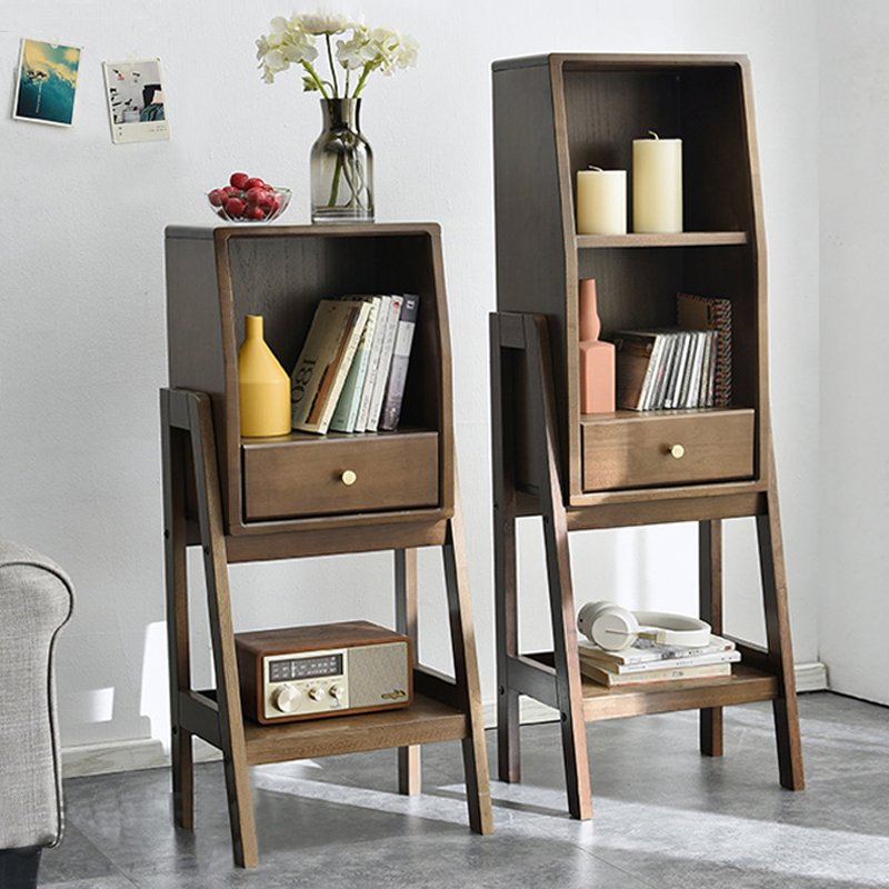 Bedside table rack living room retro solid wood floor net red creative ins bedroom bedside storage rack small bookshelf