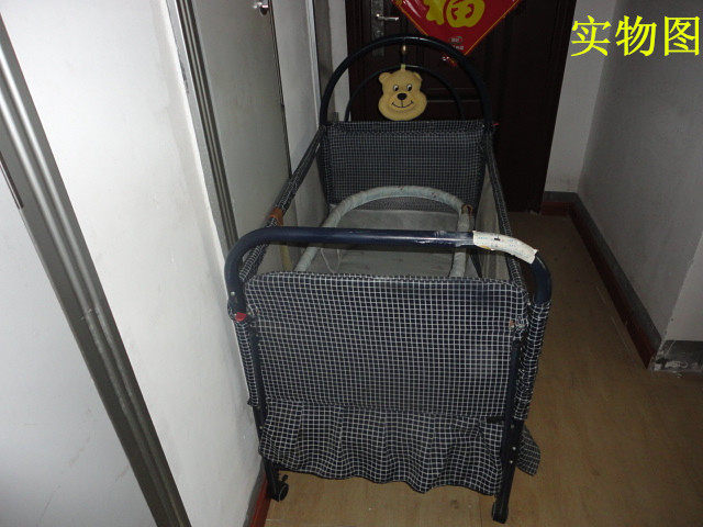 Crib baby bed children's bed iron bed with guardrail check fabric