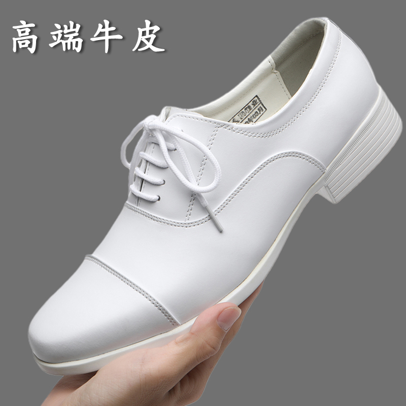 Three-Strap White Leather Shoes, Military-Style Shoes, Black and White Leather Shoes, Wedding Groomsmen Performance Shoes, Nurse White Shoes, Formal Genuine Leather Cowhide Shoes