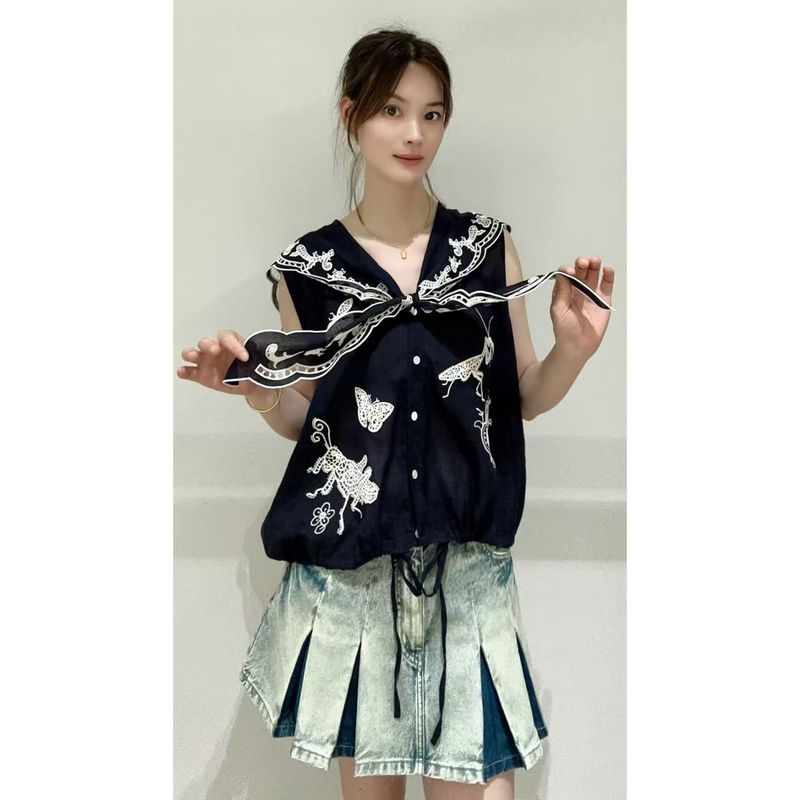 Mom~2026 Summer New Designer Lace Insect Floral Hollow Out Tank Top Shirt