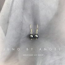 Simple S925 Austrian temperament deep gray black pearl earrings 14K bag gold plated anti - allergic ear nails