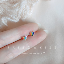 S925 pure silver rainbow loving ear nail small crowdsourced design Colour minimalist ear bone ring small to sleep without picking students