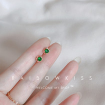 Korean version of simple 925 sterling silver earrings rose gold emerald zircon crystal earrings gilded gilded student gift