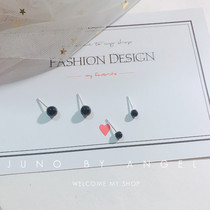 S925 sterling silver earrings natural black agate small ball ball earrings female simple retro obsidian earrings male pair