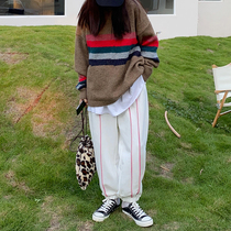 Flower field window lantern sweatpants trousers high waist design sense autumn and winter Street Joker casual pants