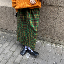 Flower field window lattice dress womens woolen 2021 new long retro high waist a-shaped split skirt spring and autumn