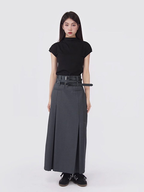 ດອກປີກໄກ່ສາຍແອວຄູ່ຊຸດກະໂປງ A-line suit skirt women's spring and autumn new versatile high-length skirt skirt long-length