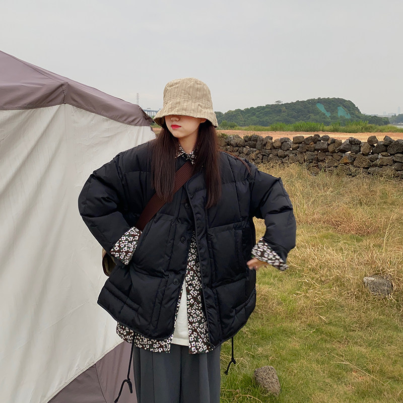 {Spot} Playfield shop window No collar cotton clothes Girl 2022 Korean version loose bread Thick Harbor Wind Cotton Clothes Coat Winter