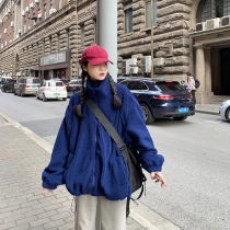 Flower field window lamb sweater sweater cardigan coat womens tide Korean version loose velvet padded double-sided fleece fleece