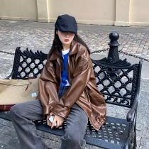 Leather 2021 New puleather jacket female thick ins vintage autumn and winter harbor wind loose design sense jacket locomotive