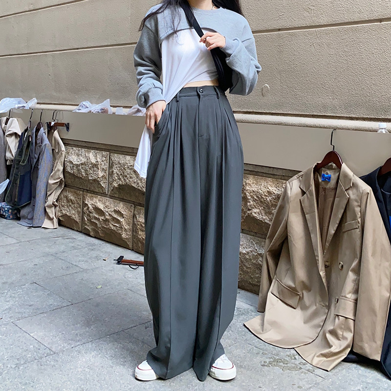 Florida Shop Window Pituality Grey Western Dress Pants Woman Wide Leg High Waist Retro Loose Display Slim Fit Straight Drum Mopping Pants