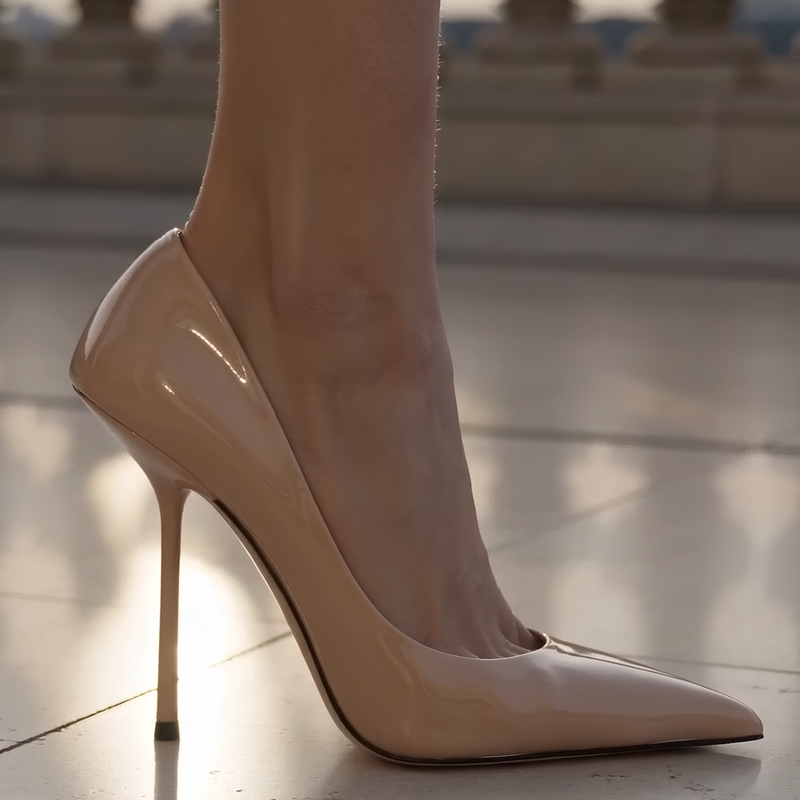 Fabeifei's New Nude Pointed-Toe Ultra-Thin High-Heeled Shoes for Petite Women, Elegant and Sexy Patent Leather Shoes for a Classy Look