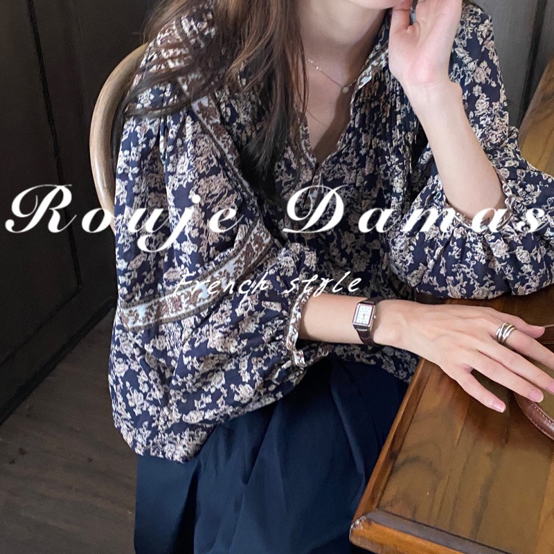 French Rouje Damas 2022 spring and autumn new floral shirt niche French haute couture long-sleeved tops for women