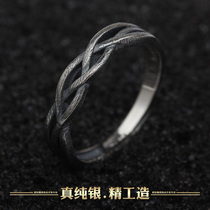 Mens ring male tide hip hop retro trendy male personality trendy person index finger sterling silver opening single ring live mouth adjustable