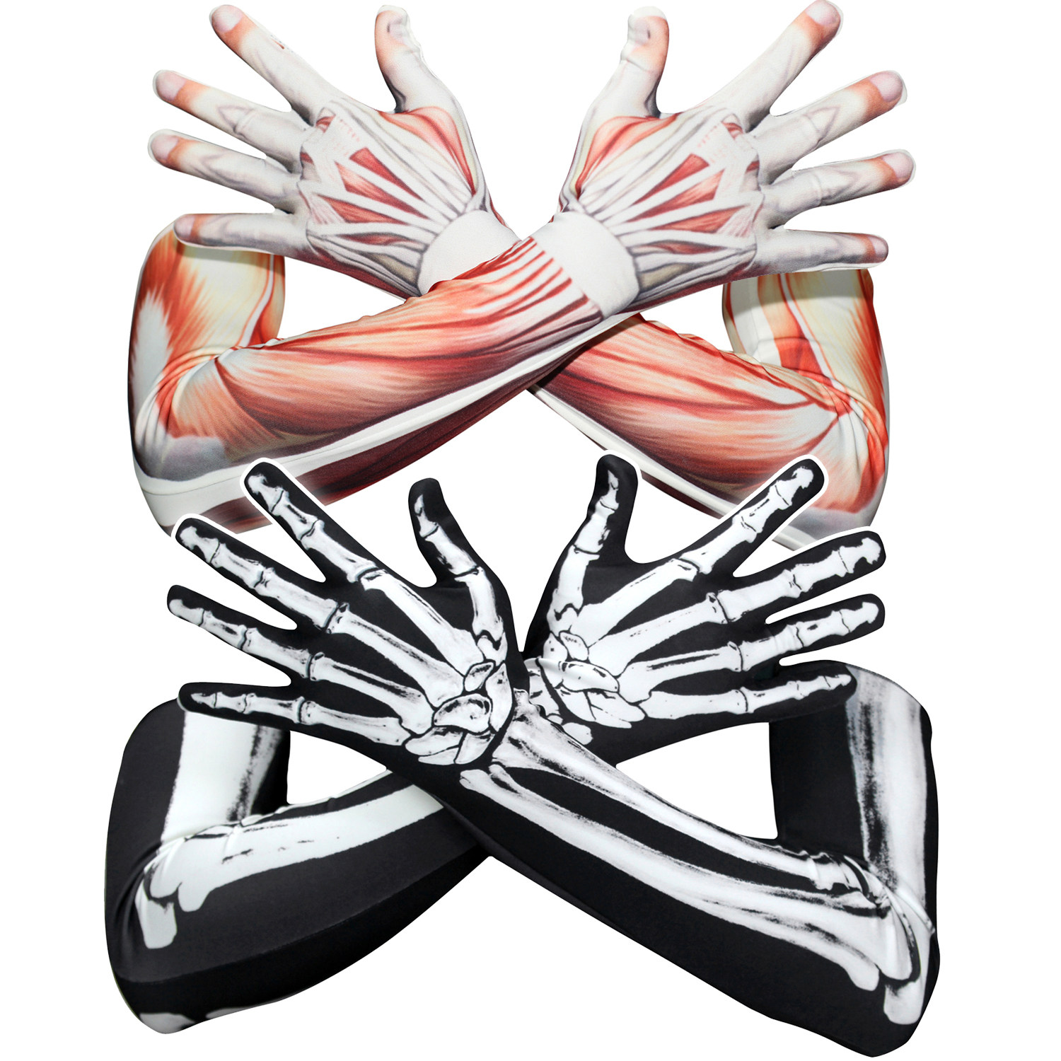 Double-sided printed skull gloves Halloween gloves bone horror skull bone hand sleeves sleeves long gloves