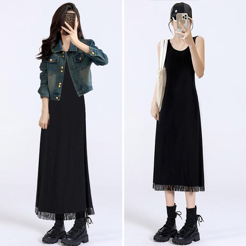 2026 Spring/Summer New Style Tank Dress for Tall Women, Extended Version Two-Piece Set, Sleeveless Dress with Tassels, Long Base Dress