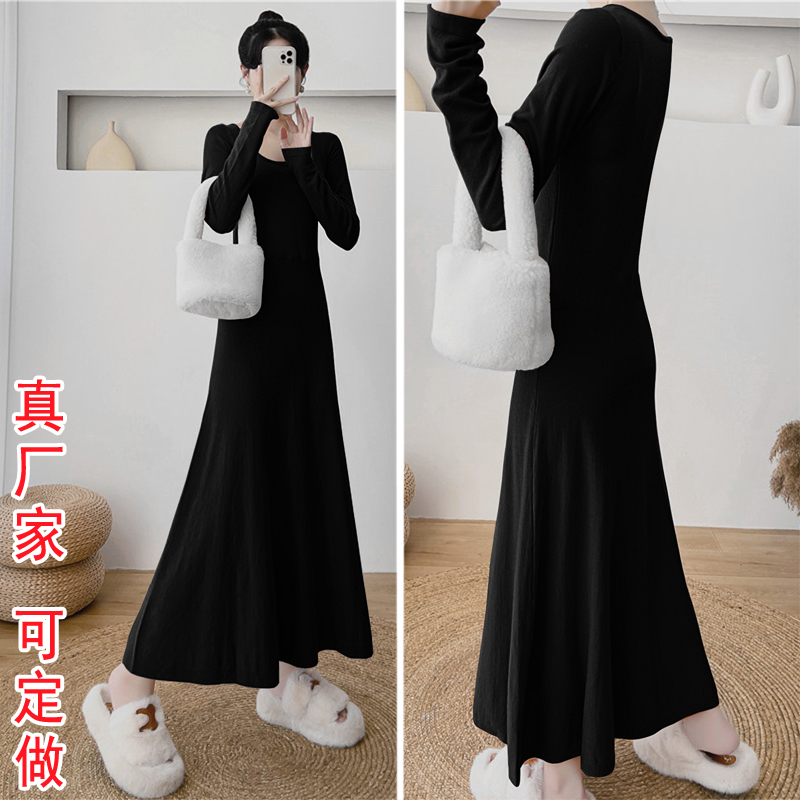 2026 Spring Dress for Women New U-Neck Base Layer Long Casual Dress Over-The-Knee Black Ankle-Length Dress for Women 2026 Spring Dress for Women New U-Neck Base Layer Long Casual Dress Over-The-Knee Black Ankle-Length Dress for Women