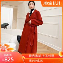 Suit collar lace hollow double-sided wool coat long 2021 new high-end double-sided cashmere coat women