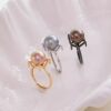 DIY Pearl Accessories S925 Sterling Silver Seiko Micro-Inlaid Thick Plated Square Ring Light Luxury Heavy Industry Finger Earrings Semi-finished Products