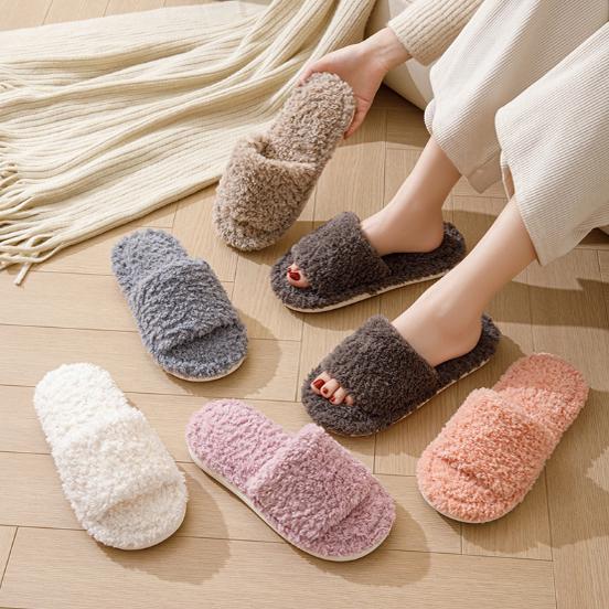 Cross-Border Amazon ins Roll-Up Plush Cotton Slippers for Women, Home Indoor Furry Slippers for Women in European and American Style