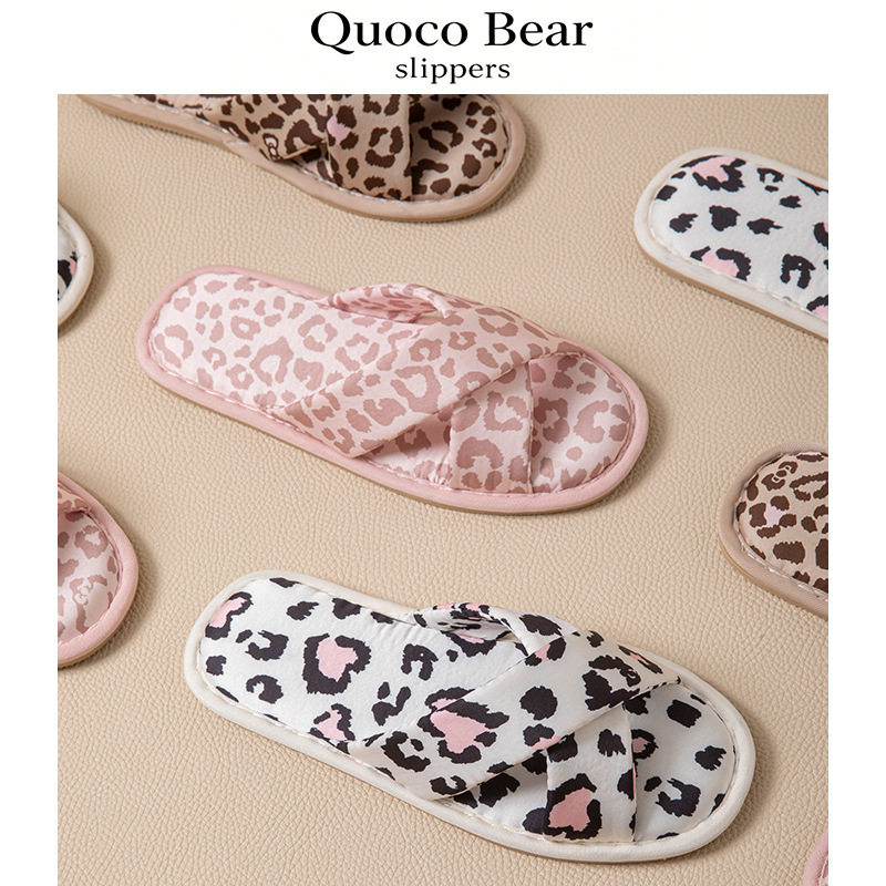 Cross-Border Amazon Tpr Silk Leopard Print Linen Slippers for Women, European and American Style Indoor Home Cross-Strap Open-Toe Slippers