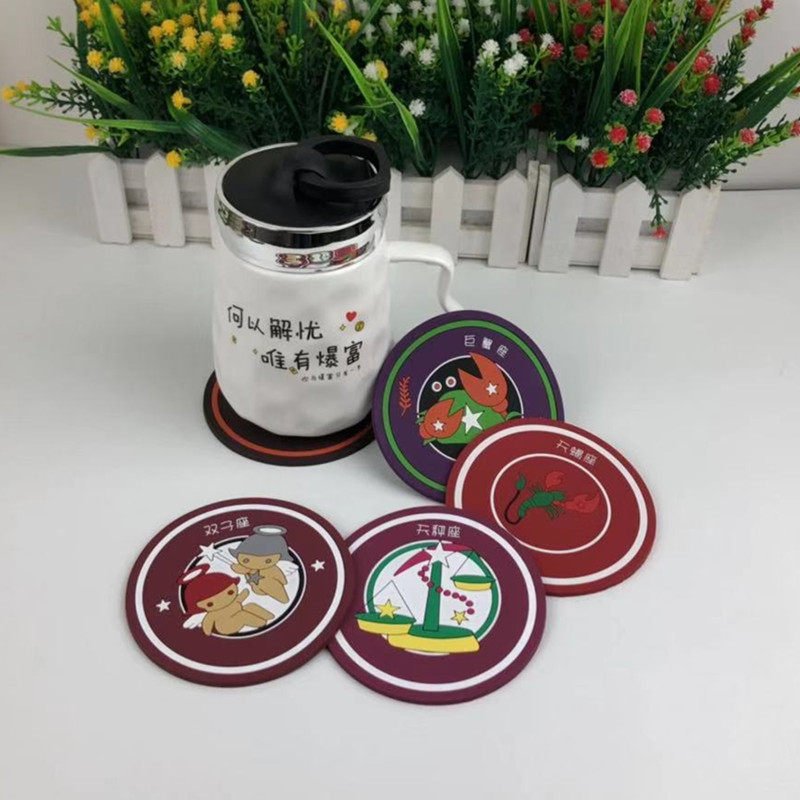 Zodiac Silicone Coaster Tea Cup Mat PVC Soft Rubber Creative Non-slip Thickened European Cartoon Heat Insulation Coaster