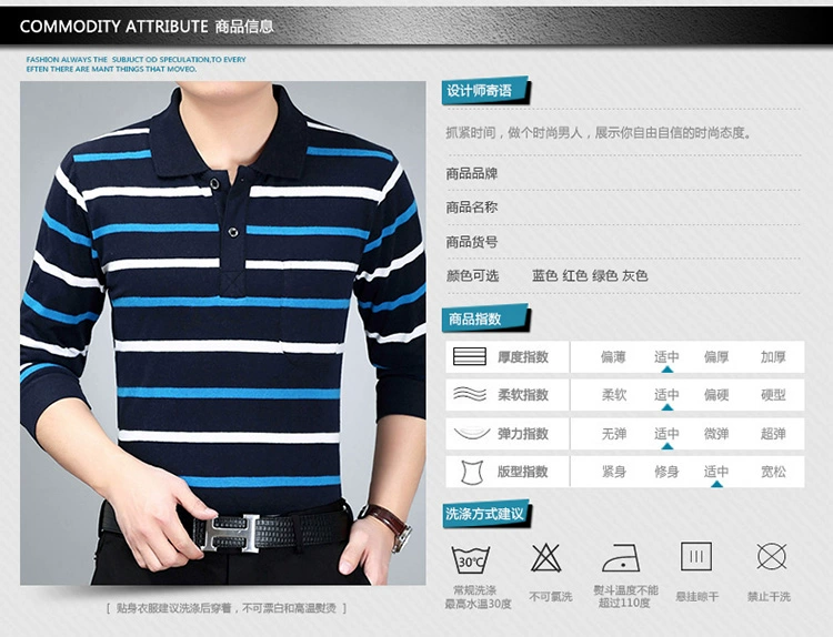 Áo thun nam trung niên tay dài 2018 áo phông mùa xuân và mùa thu với túi áo thun rộng bằng vải cotton áo polo dài tay