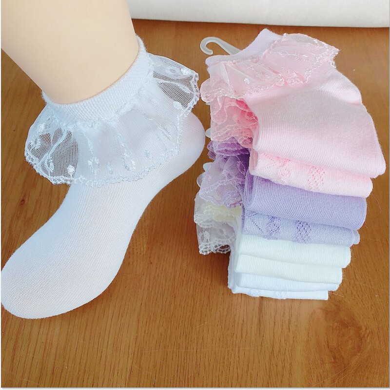 4 Pairs of Thickened Pure Cotton Socks for Girls in Spring, Autumn and Winter, All Cotton, White, Pink, Yellow, Purple, Versatile Lace Socks 4 Pairs of Thickened Pure Cotton Socks for Girls in Spring, Autumn and Winter, All Cotton, White, Pink, Yellow, Purple, Versatile Lace Socks