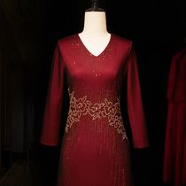 2021 new wedding banquet mother dress Autumn Wedding Toast dress big dress red size dress