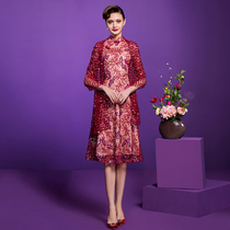 Happy mother-in-law wedding two-piece red dress noble young spring summer wedding mother dress shawl