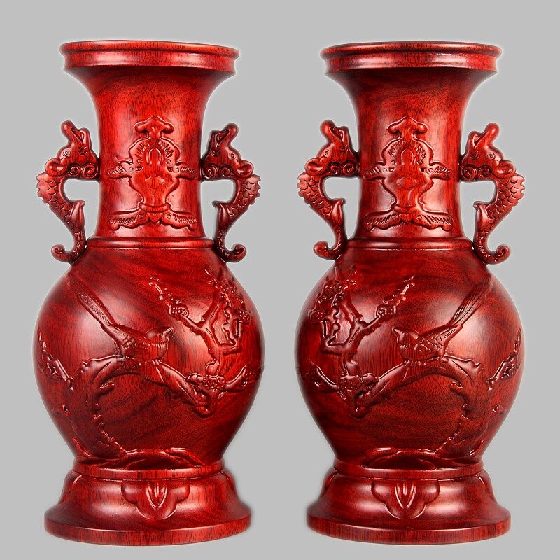 Dongyang wood carving Chinese style living room mahogany vase Solid wood wine cabinet decoration jewelry Xuanguang decorative vase ornaments